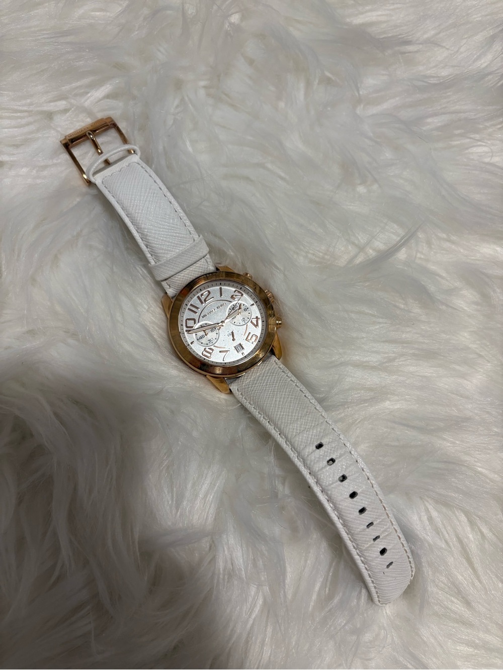 Michael Kors White Leather Strap Watch with Gold Case